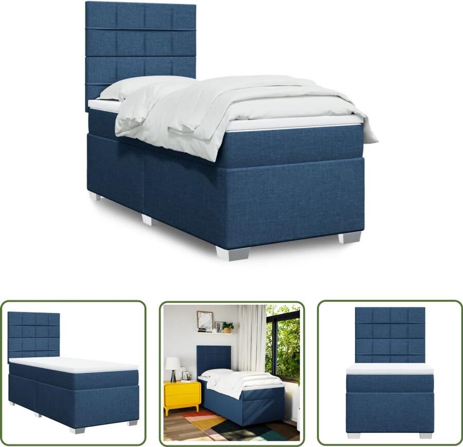 VidaXL Boxspring met matras stof blauw 90x190 cm Boxspring Boxspringbed Slaapcomfort Nachtmeubilair Tweepersoonsbed