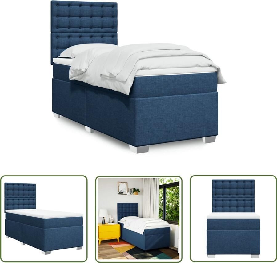 VidaXL Boxspring met matras stof blauw 90x190 cm Boxspring Boxspringbed Slaapcomfort Tweepersoonsbed Bed Frame
