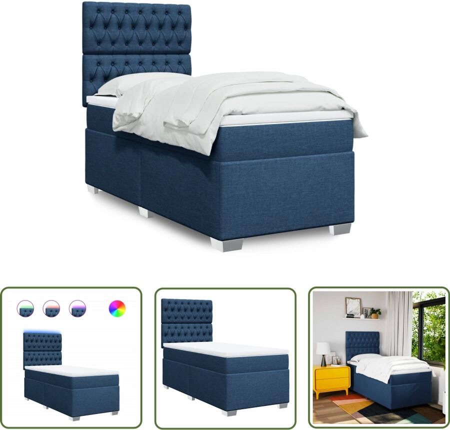 VidaXL Boxspring met matras stof blauw 90x190 cm Boxspring Boxspringbed Tweepersoonsbed Enkelbed Bed Frame