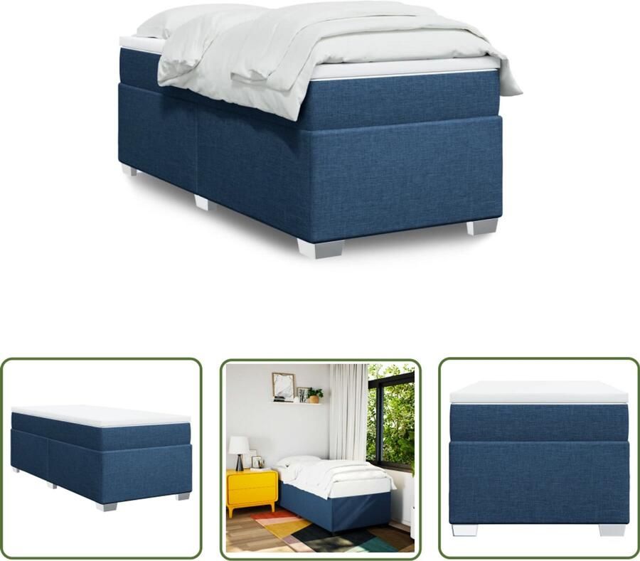 VidaXL Boxspring met matras stof blauw 90x190 cm Boxspring Boxspringbed Tweepersoonsbed Slaapcomfort Matras