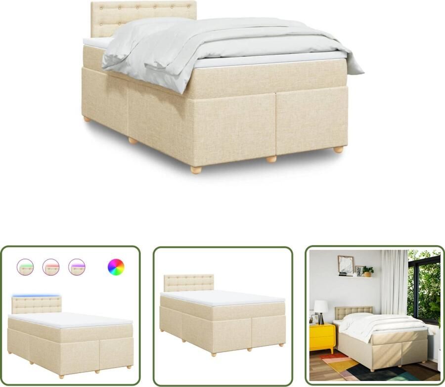 The Living Store Boxspring met matras stof crèmekleurig 120x200 cm Boxspring Boxspringbed Led Verlichting Tweepersoonsbed Pocketveringmatras