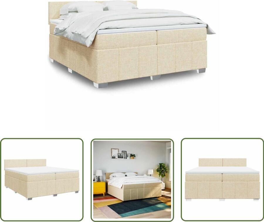 VidaXL Boxspring met matras stof crèmekleurig 200x200 cm Boxspring Boxspringbed Slaapcomfort Matras Pocketveringmatras