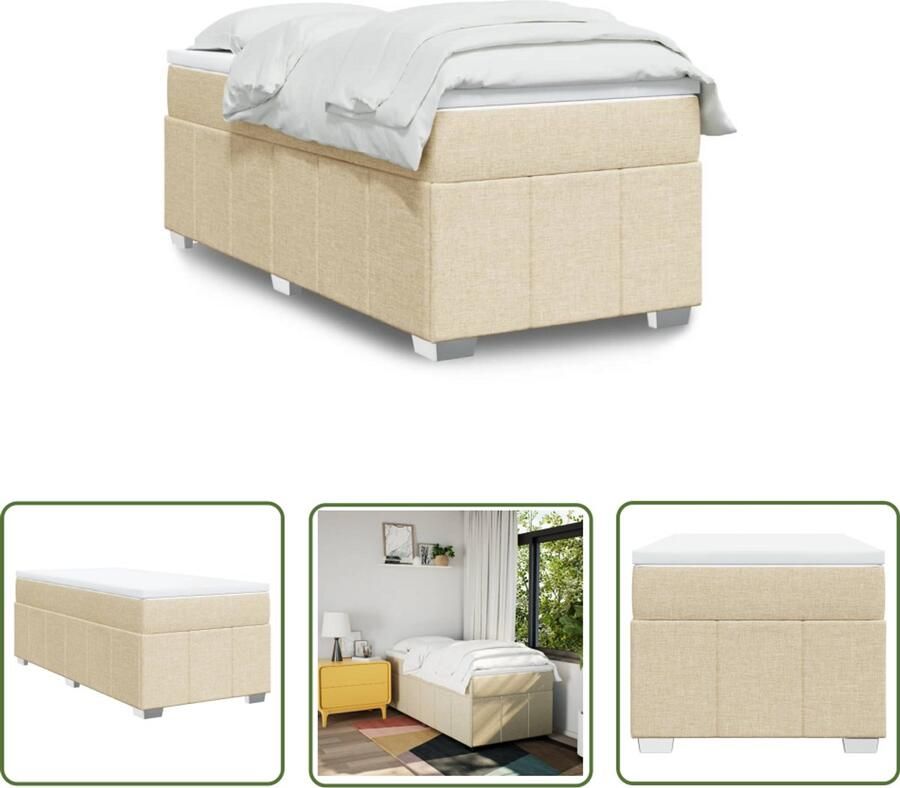 VidaXL Boxspring met matras stof crèmekleurig 80x200 cm Boxspring Boxspringbed Matras Creme Kleurig Tweepersoonsbed