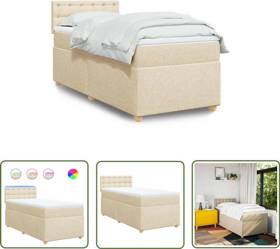 VidaXL Boxspring met matras stof crèmekleurig 90x190 cm Boxspring Boxspringbed Creme Kleurig Tweepersoonsbed Led Verlichting