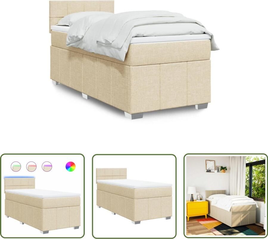 VidaXL Boxspring met matras stof crèmekleurig 90x190 cm Boxspring Boxspringbed Matras Led Verlichting Creme Kleur