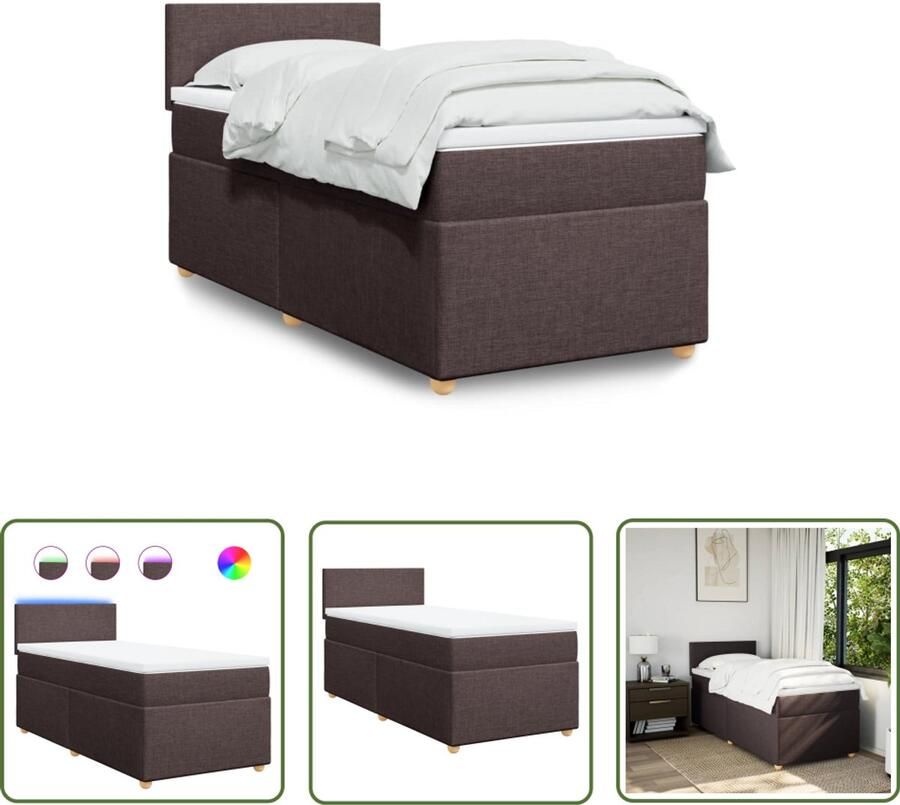 VidaXL Boxspring met matras stof donkerbruin 100x200 cm Boxspring Boxspringbed Slaapcomfort Lederlook Bruine Bank