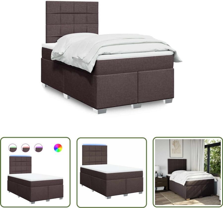 VidaXL Boxspring met matras stof donkerbruin 120x200 cm Boxspring Boxspringbed Led Verlichting Matras Dark Brown