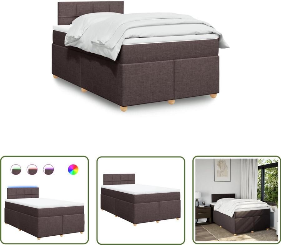VidaXL Boxspring met matras stof donkerbruin 120x200 cm Boxspring Boxspringbed Matras Led Verlichting Dark Brown