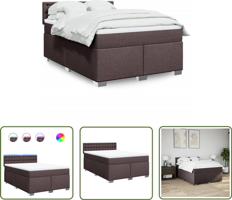VidaXL Boxspring met matras stof donkerbruin 140x200 cm Boxspring Boxspringbed Matras Led Verlichting Donkere Kleur