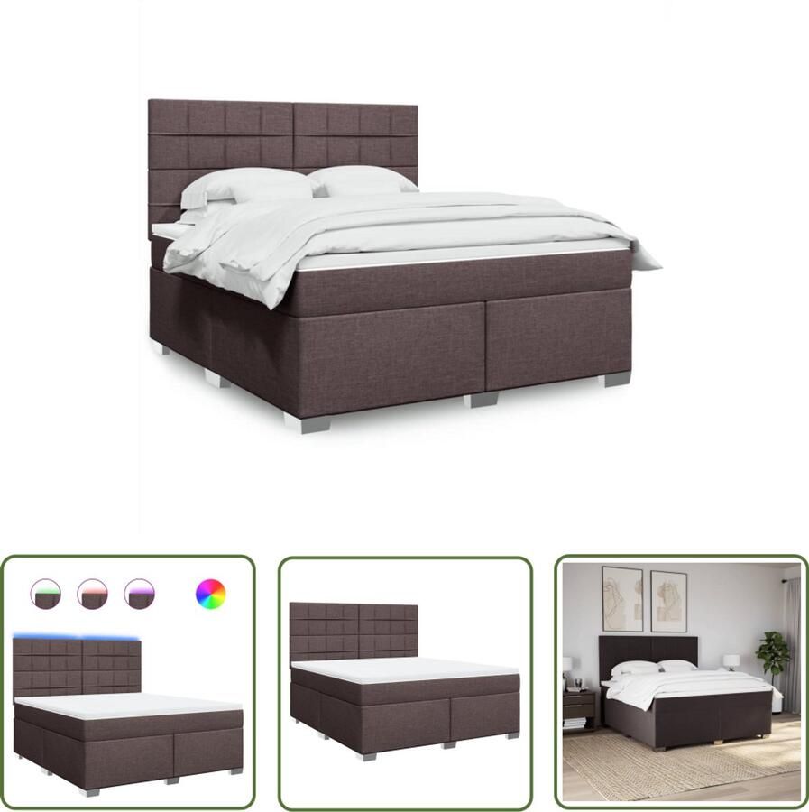 VidaXL Boxspring met matras stof donkerbruin 180x200 cm Boxspring Boxspringbed Matras Led Verlichting Hoofdbord