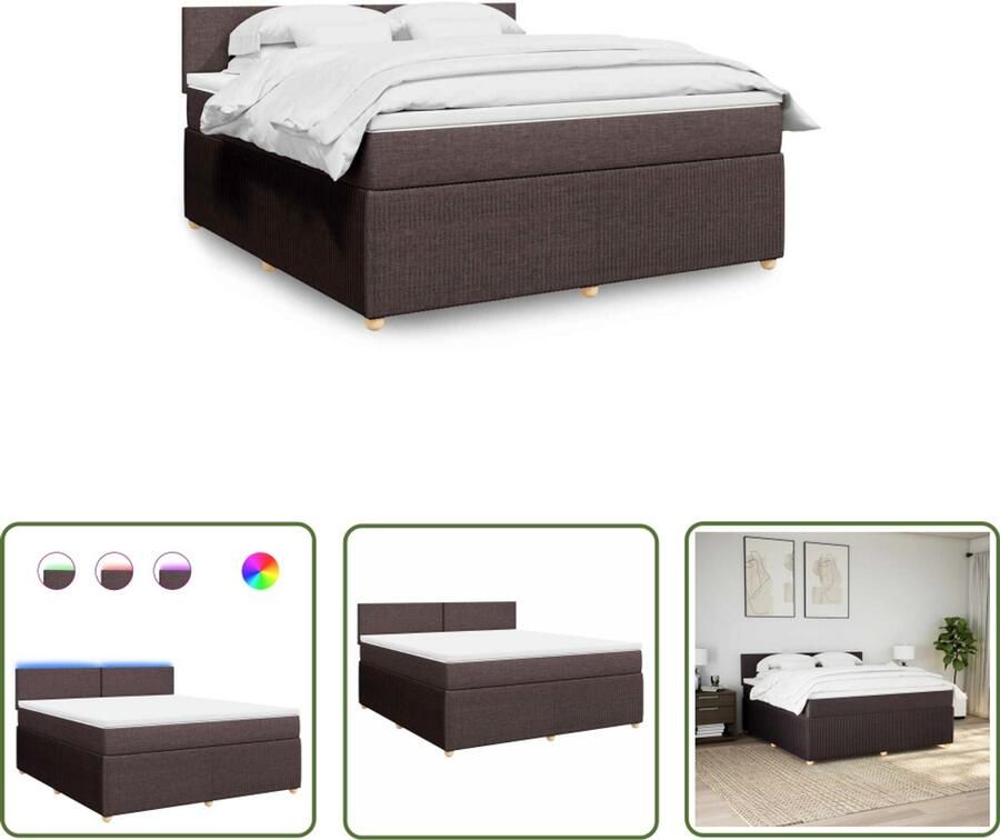 VidaXL Boxspring met matras stof donkerbruin 180x200 cm Boxspring Boxspringbed Matras Led Verlichting Slaapcomfort