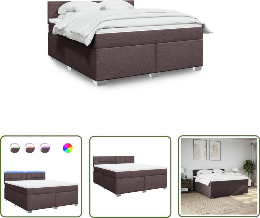 VidaXL Boxspring met matras stof donkerbruin 180x200 cm Boxspring Boxspringbed Matras Pocketveringmatras Led Verlichting