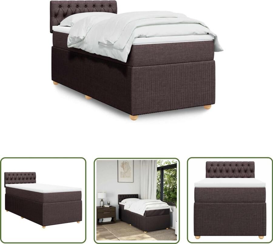 VidaXL Boxspring met matras stof donkerbruin 100x200 cm Boxspring Matras Bedframe Donkere Kleur Houten Frame