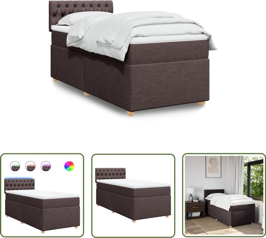 VidaXL Boxspring met matras stof donkerbruin 90x200 cm Boxspring Boxspringbed Matras Led Verlichting Pocketvering