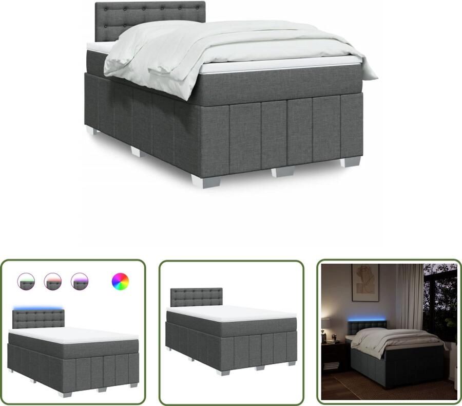 VidaXL Boxspring met matras stof donkergrijs 120x190 cm Boxspring Boxspringbed Matras Led Verlichting Donkere Kleur
