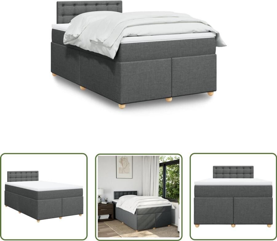 VidaXL Boxspring met matras stof donkergrijs 120x190 cm Boxspring Boxspringbed Matras Slaapcomfort Donkere Grijze Kleuren
