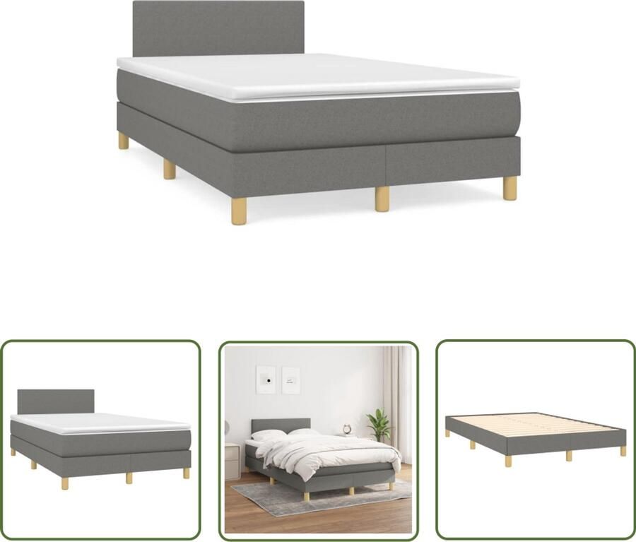 VidaXL Boxspring met matras stof donkergrijs 120x190 cm Boxspring Boxspringbed Slaapkamerinrichting Tweepersoonsbed Grijs Bed