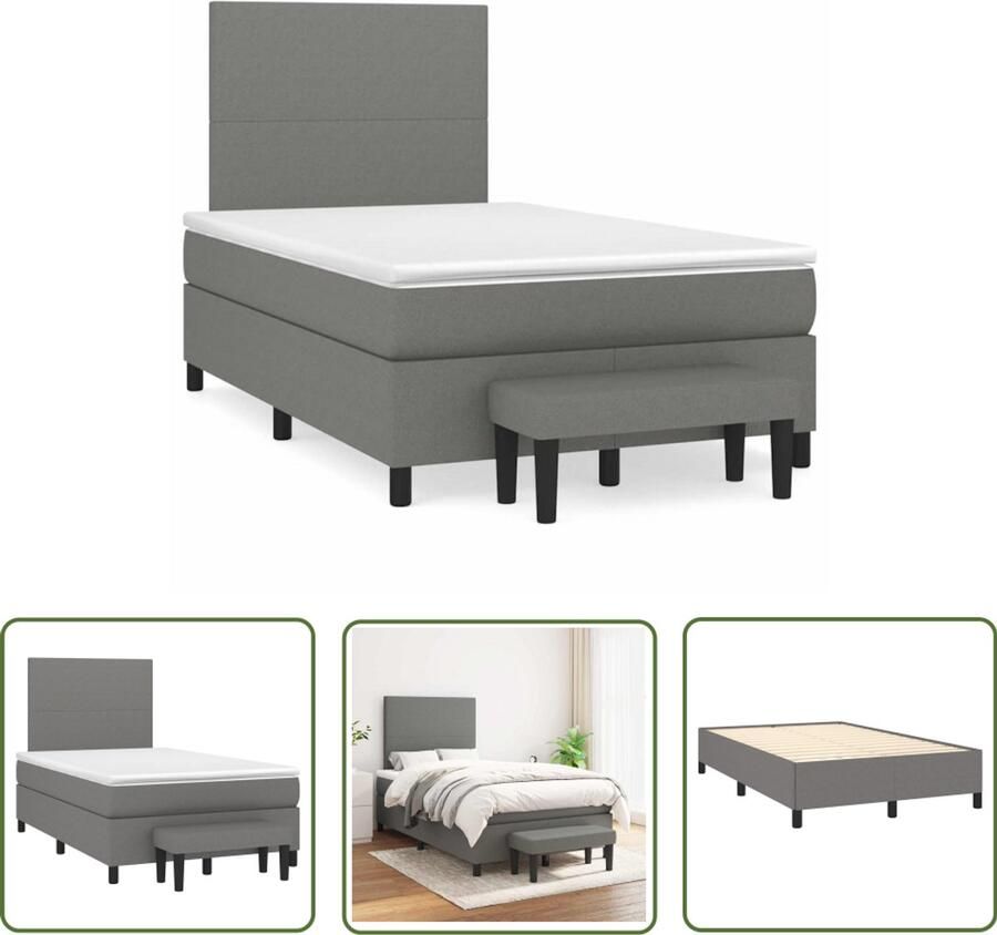 VidaXL Boxspring met matras stof donkergrijs 120x190 cm Boxspring Boxspringbed Tweepersoonsbed Donkere Kleuren Grijs Interieur