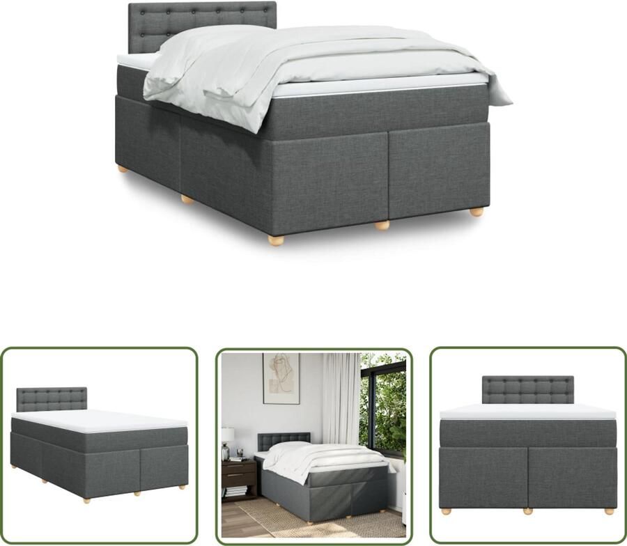VidaXL Boxspring met matras stof donkergrijs 120x200 cm Boxspring Boxspringbed Slaapcomfort Matras Pocketveringmatras