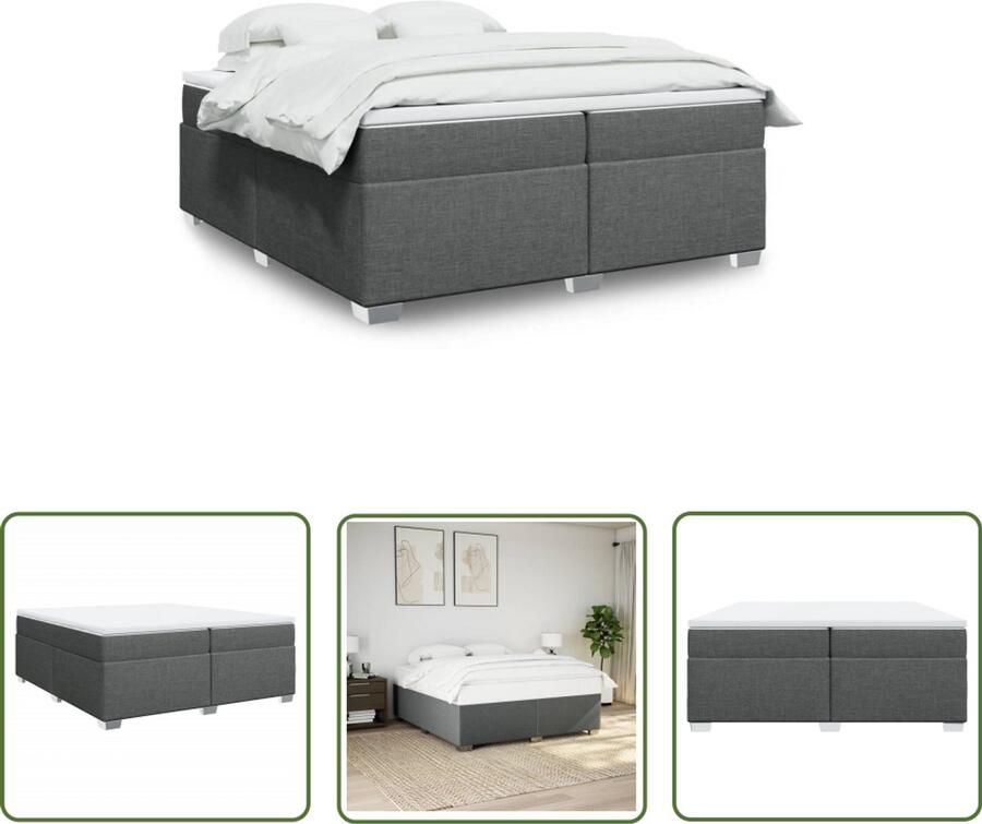 VidaXL Boxspring met matras stof donkergrijs 200x200 cm Boxspring Boxspringbed Donkere Kleuren Grijs Interieur Tweepersoonsbed