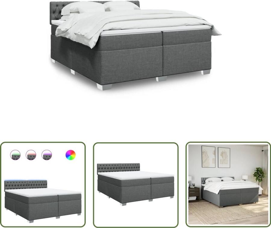 VidaXL Boxspring met matras stof donkergrijs 200x200 cm Boxspring Boxspringbed Tweepersoonsbed Donkere Kleur Grijs