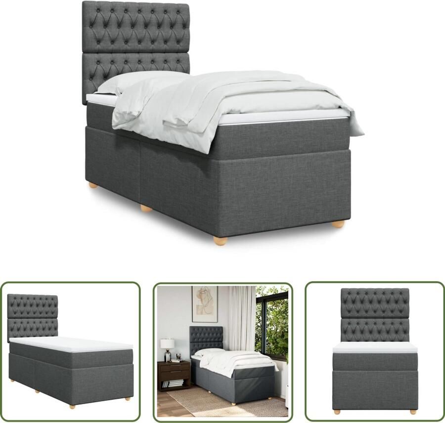 VidaXL Boxspring met matras stof donkergrijs 80x200 cm Boxspring Boxspringbed Donkere Kleuren Tweepersoonsbed Compact Bed