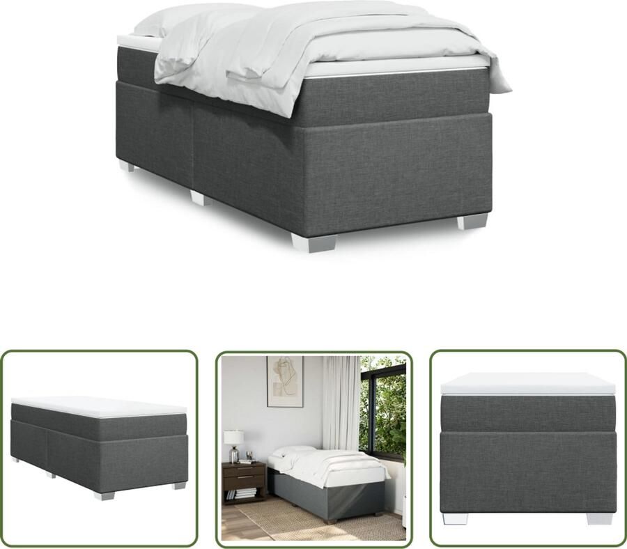 VidaXL Boxspring met matras stof donkergrijs 90x190 cm Boxspring Boxspringbed Donkere Grijs Matras Pocketveringmatras