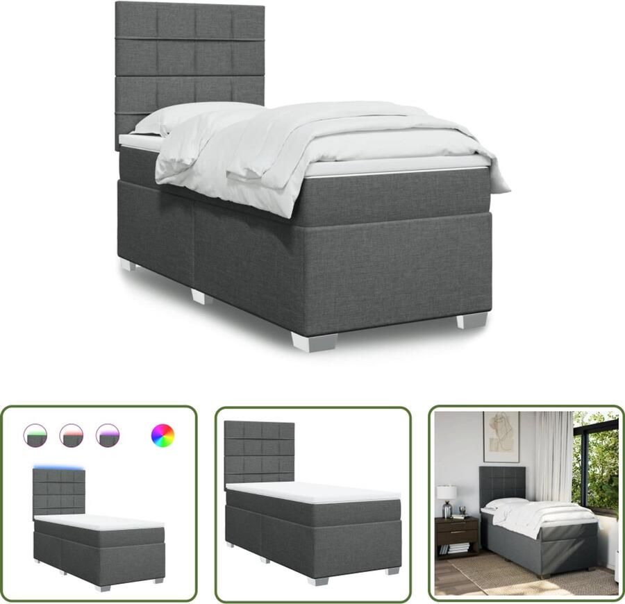 VidaXL Boxspring met matras stof donkergrijs 90x190 cm Boxspring Boxspringbed Donkere Grijze Boxspring Slaapcomfort Pocketed Veermatras