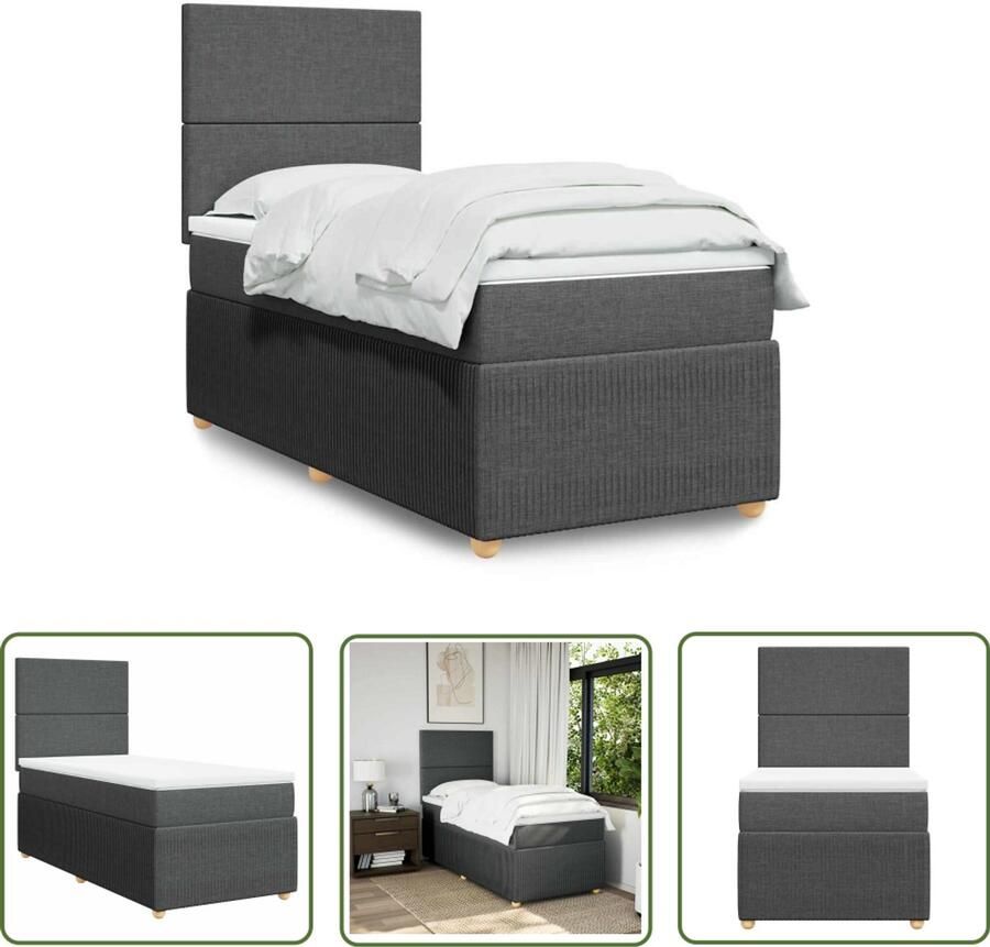 VidaXL Boxspring met matras stof donkergrijs 90x190 cm Boxspring Boxspringbed Matras Pocketveringmatras Hoofdbord