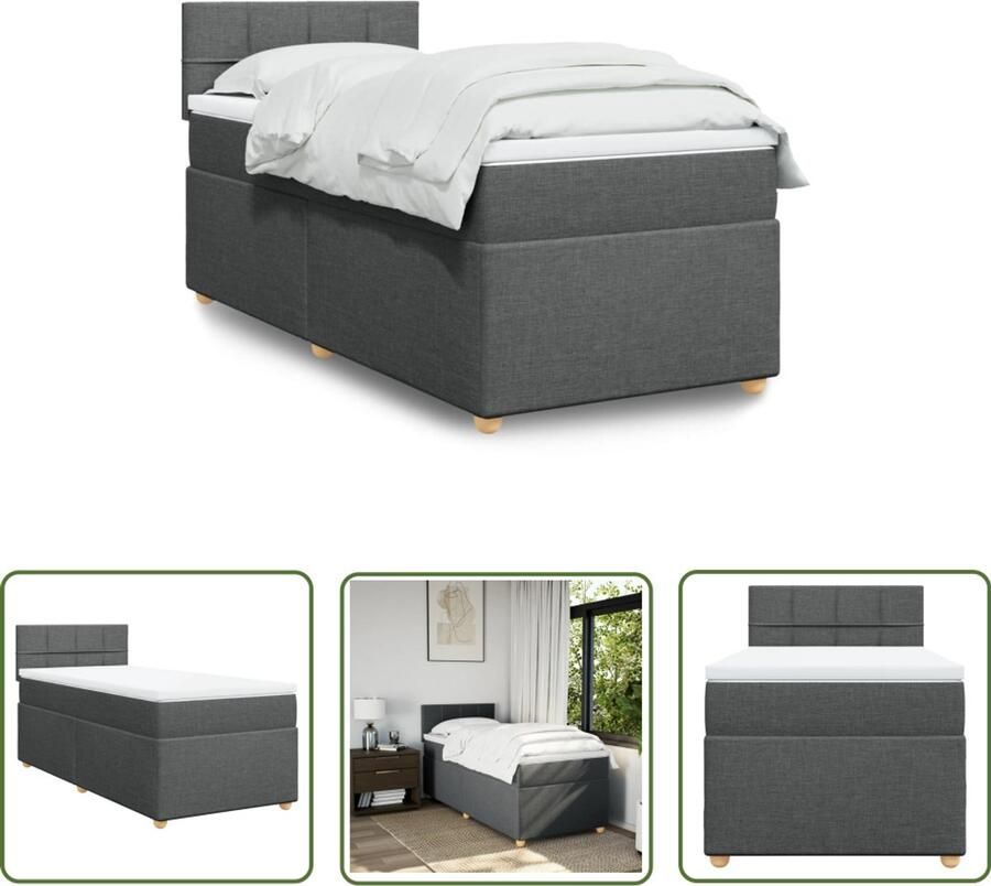 VidaXL Boxspring met matras stof donkergrijs 90x190 cm Boxspring Boxspringbed Tweepersoonsbed Donkere Kleuren Grijs - Foto 2