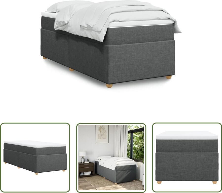VidaXL Boxspring met matras stof donkergrijs 90x190 cm Boxspring Boxspringbed Tweepersoonsbed Grijs Bed Stoffen Bed