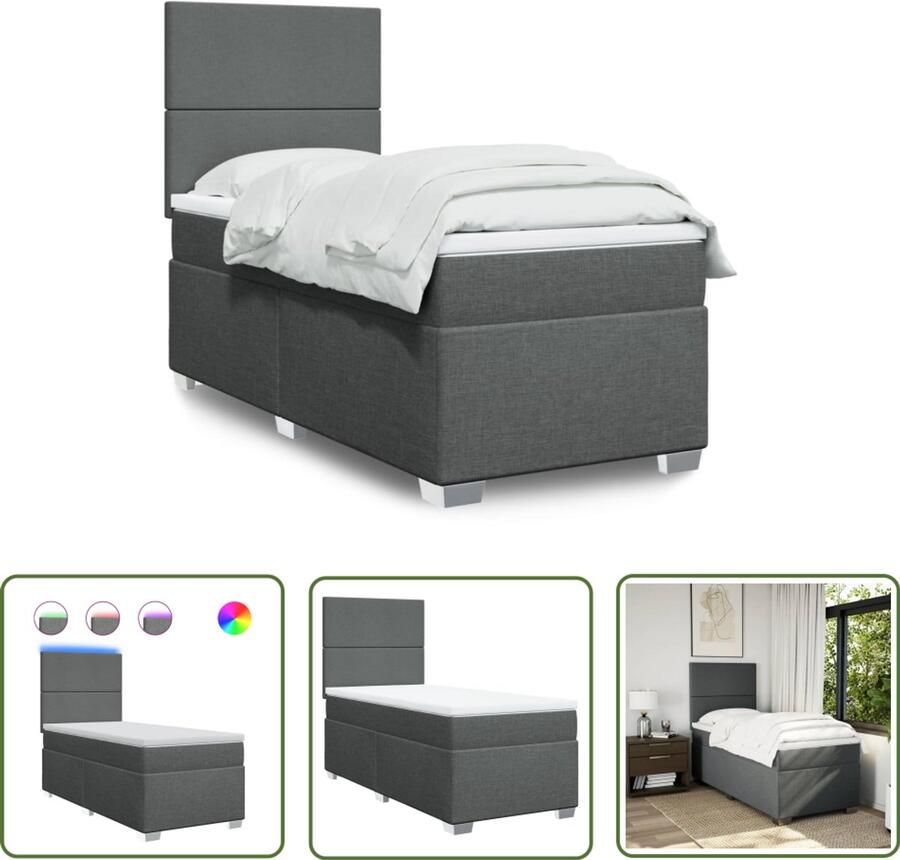 VidaXL Boxspring met matras stof donkergrijs 90x200 cm Boxspring Boxspringbed Tweepersoonsbed Donkere Kleur Grijs Bed