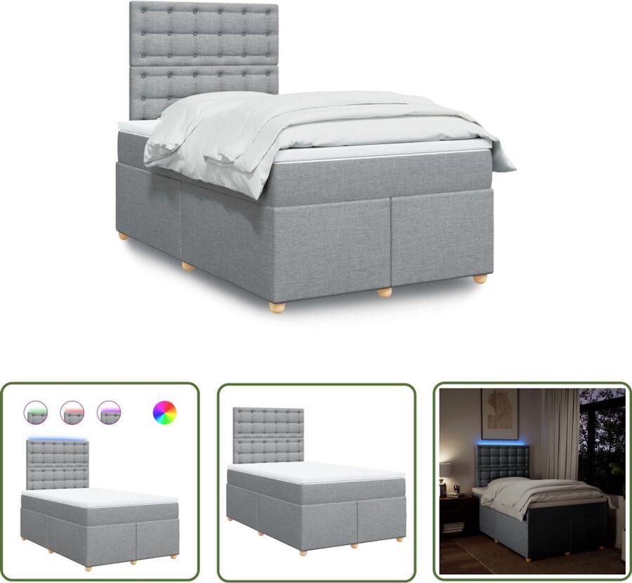 VidaXL Boxspring met matras stof lichtgrijs 120x200 cm Boxspring Boxspringbed Matras Led Verlichting Hoofdbord