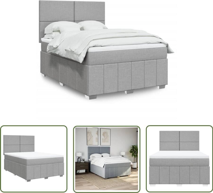 VidaXL Boxspring met matras stof lichtgrijs 160x200 cm Boxspring Boxspringbed Matras Pocketveringmatras Hoofdbord