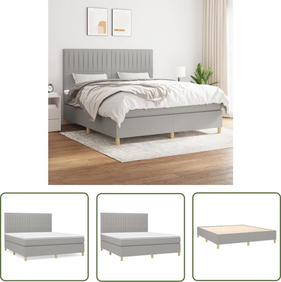 The Living Store Boxspringbed Praktisch hoofdbord Matras- Pocketvering Sportieve afmeting- 160 x 200 cm Duurzaam materiaal Boxspring Boxspringbed Tweepersoonsbed Stapelbed Grijs Bed