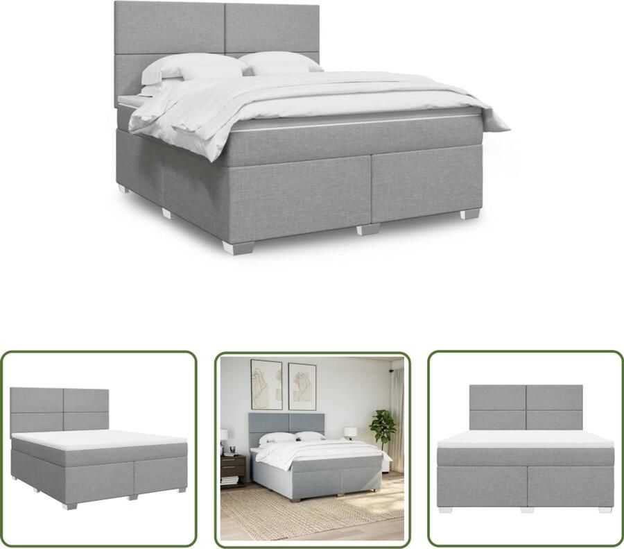VidaXL Boxspring met matras stof lichtgrijs 180x200 cm Boxspring Boxspringbed Matras Pocketveringmatras Hoofdbord