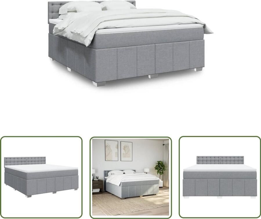 VidaXL Boxspring met matras stof lichtgrijs 180x200 cm Boxspring Boxspringbed Matras Pocketveringmatras Slaapcomfort