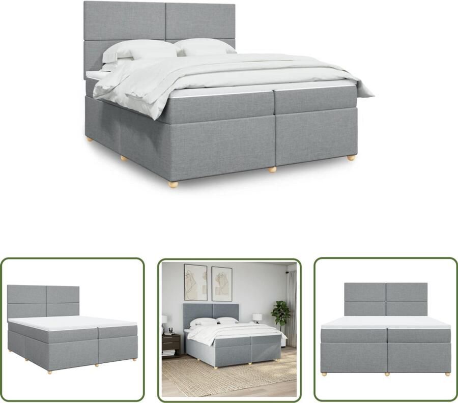 VidaXL Boxspring met matras stof lichtgrijs 200x200 cm Boxspring Boxspringbed Matras Pocketveringmatras Hoofdbord