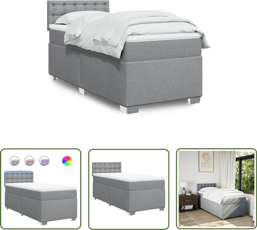 VidaXL Boxspring met matras stof lichtgrijs 80x200 cm Boxspring Boxspringbed Licht Grijs Tweepersoonsbed Stoffen Bed