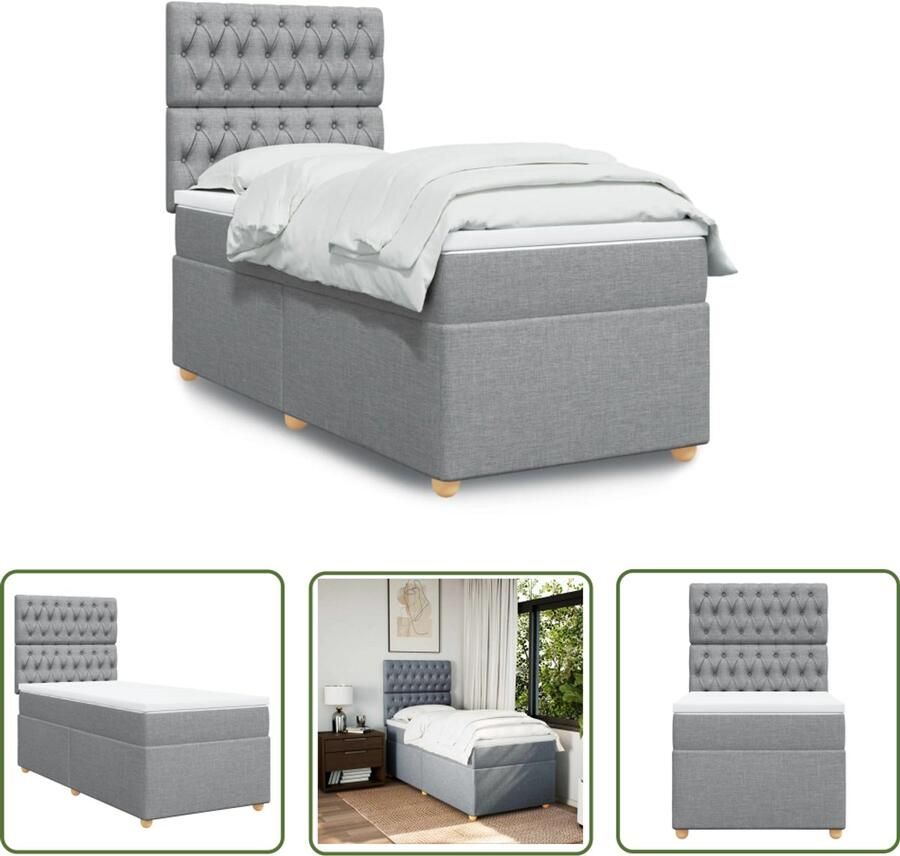 VidaXL Boxspring met matras stof lichtgrijs 80x200 cm Boxspring Boxspringbed Matras Ligcomfort Slaapcomfort
