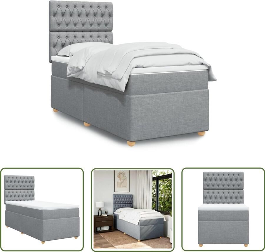 VidaXL Boxspring met matras stof lichtgrijs 90x190 cm Boxspring Boxspringbed Matras Ligcomfort Pocketvering