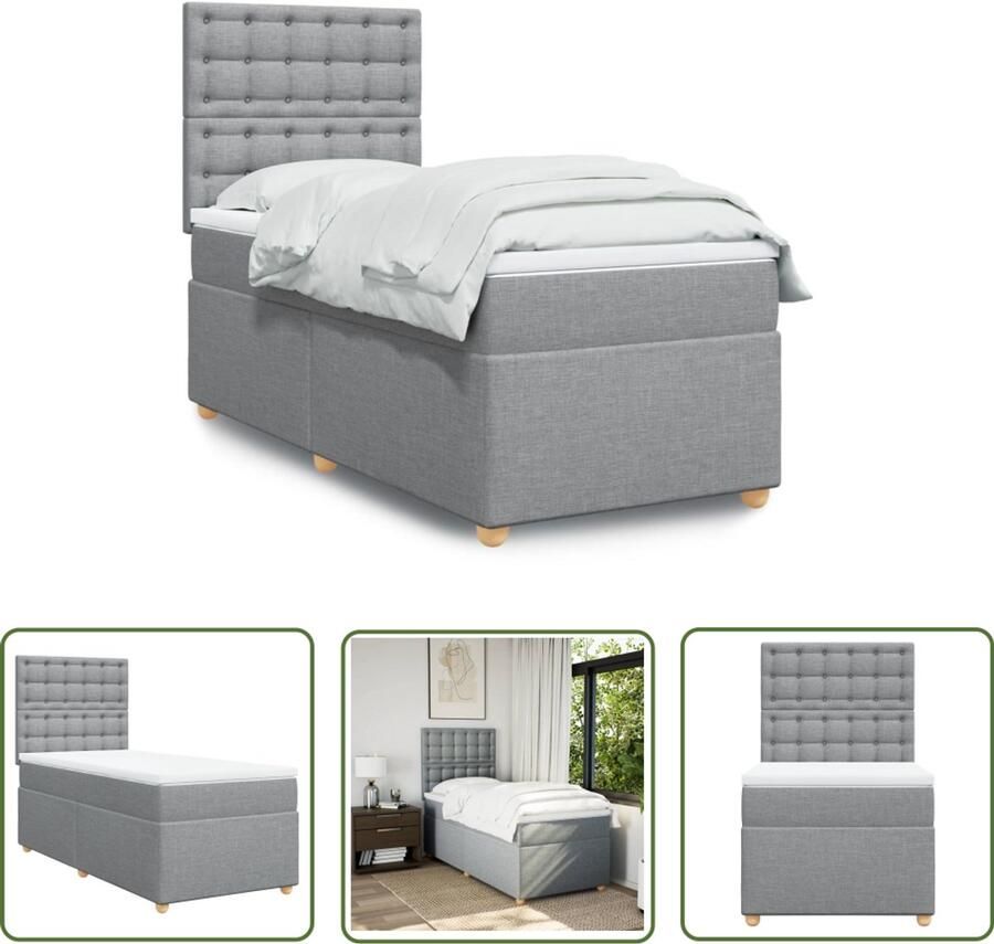 VidaXL Boxspring met matras stof lichtgrijs 90x190 cm Boxspring Boxspringbed Matras Pocketveringmatras Ligcomfort
