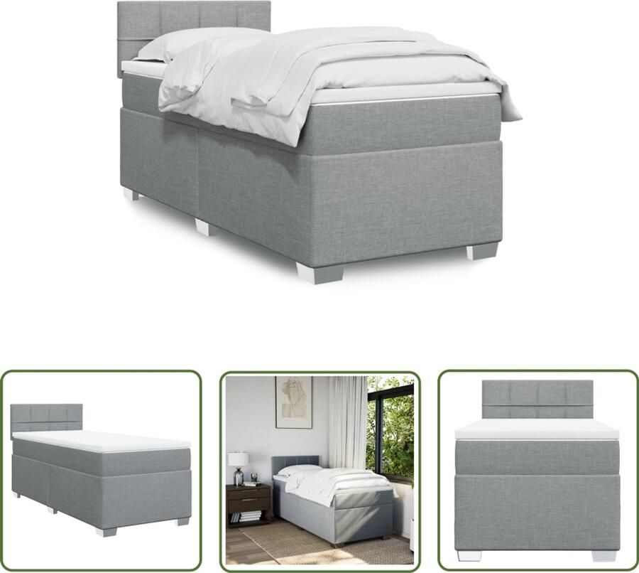 VidaXL Boxspring met matras stof lichtgrijs 90x190 cm Boxspring Boxspringbed Slaapkamerinrichting Tweepersoonsbed Grijs Bed
