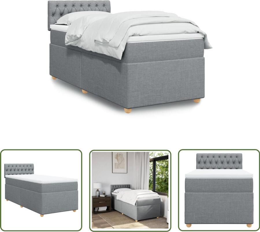 VidaXL Boxspring met matras stof lichtgrijs 90x200 cm Boxspring Boxspringbed Matras Pocketveringmatras Bed Frame