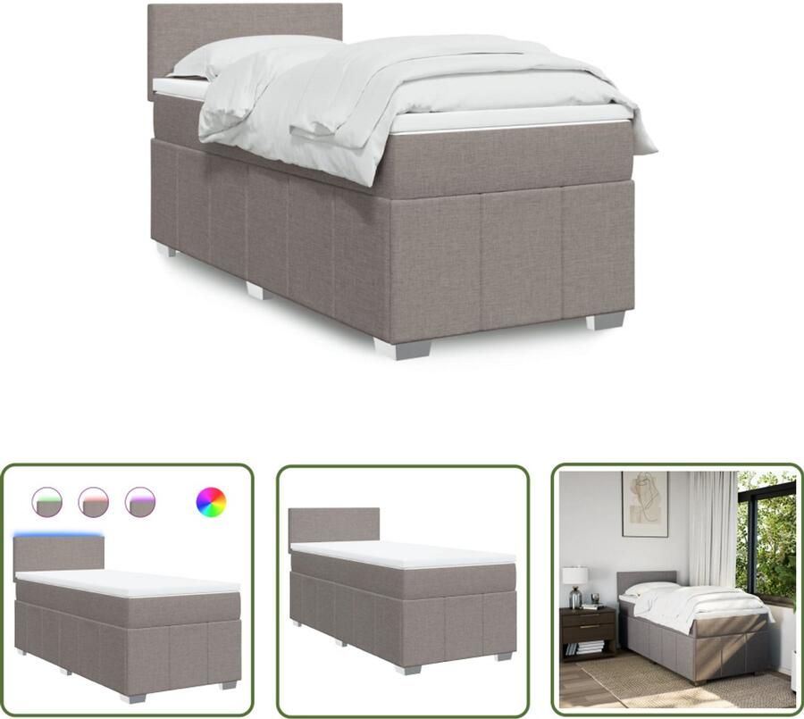 VidaXL Boxspring met matras stof taupe 100x200 cm Boxspring Boxspringbed Matras Led Verlichting Pocketvering