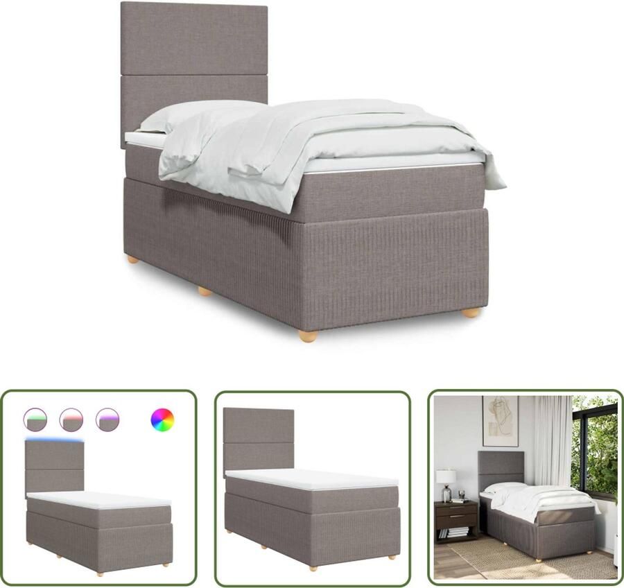 VidaXL Boxspring met matras stof taupe 100x200 cm Boxspring Boxspringbed Matras Pocketveringmatras Led Verlichting