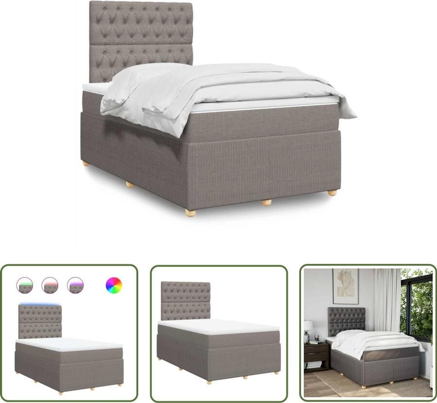 VidaXL Boxspring met matras stof taupe 120x190 cm Boxspring Boxspringbed Matras Led Verlichting Hoofdbord