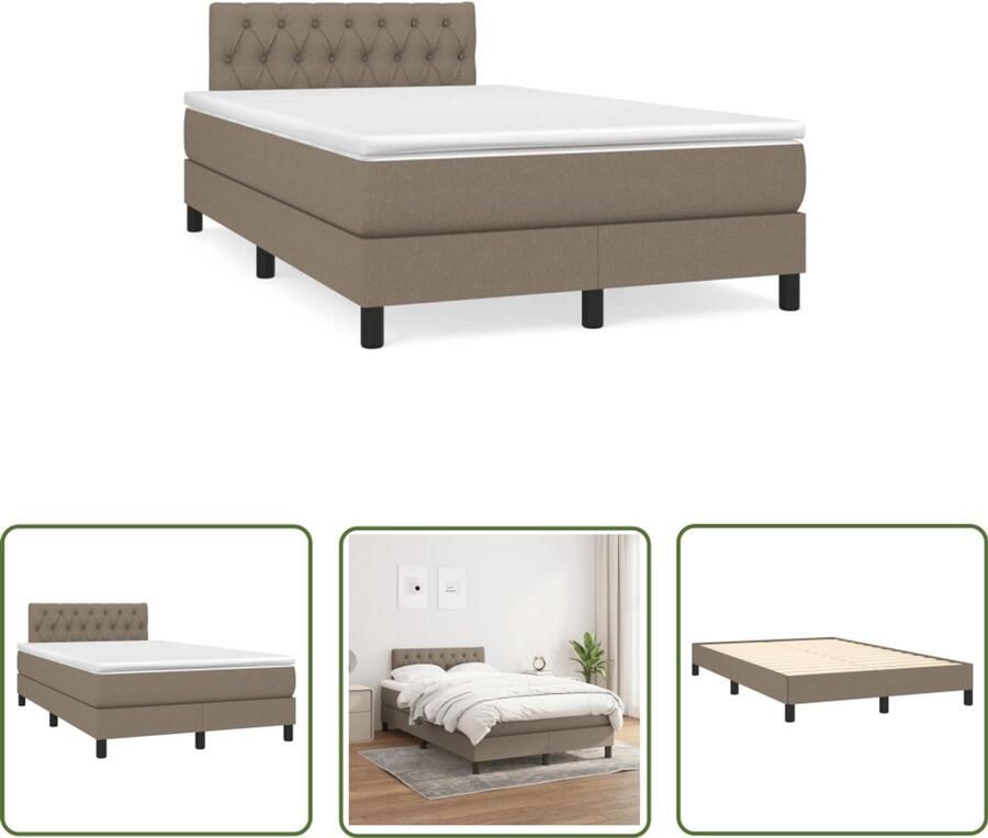 VidaXL Boxspring met matras stof taupe 120x190 cm Boxspring Boxspringbed Slaapcomfort Taupecleur Tweepersoonsbed - Foto 2
