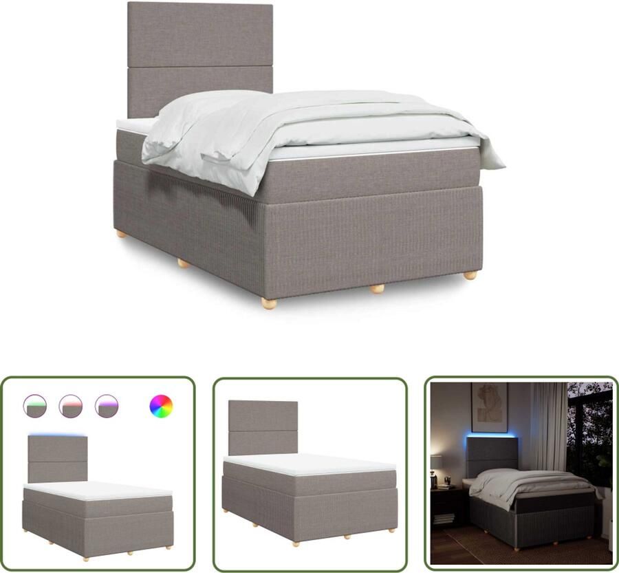 VidaXL Boxspring met matras stof taupe 120x200 cm Boxspring Boxspringbed Matras Led Verlichting Hoofdbord