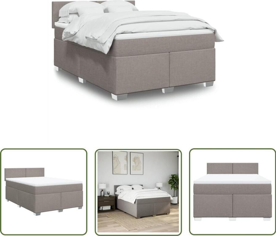 The Living Store Boxspring met matras stof taupe 140x200 cm Boxspring Boxspringbed Tweepersoonsbed Pocketingmatras Hoofdbord
